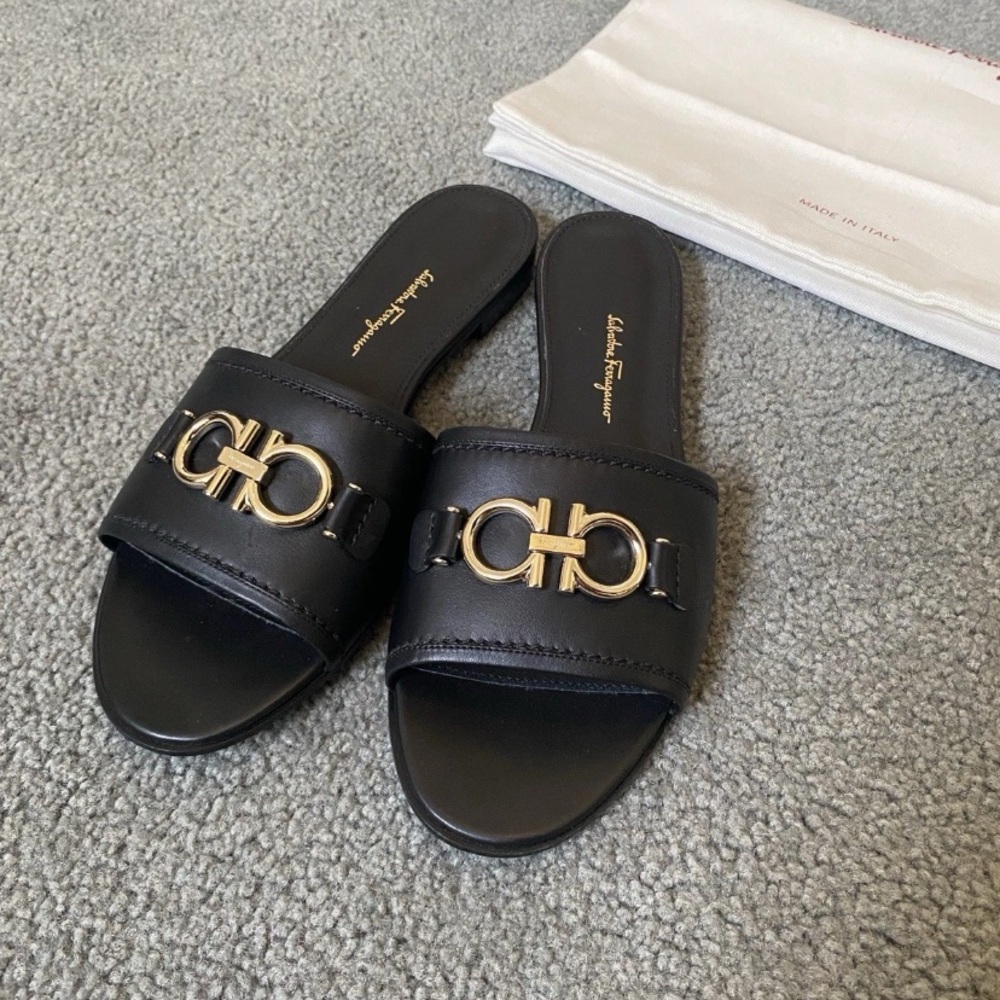 Brand New Salvatore Ferragamo Black Calfskin Sandals